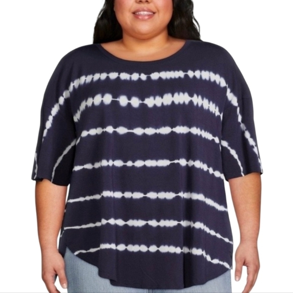 Time and Tru Navy Tie Dye Top